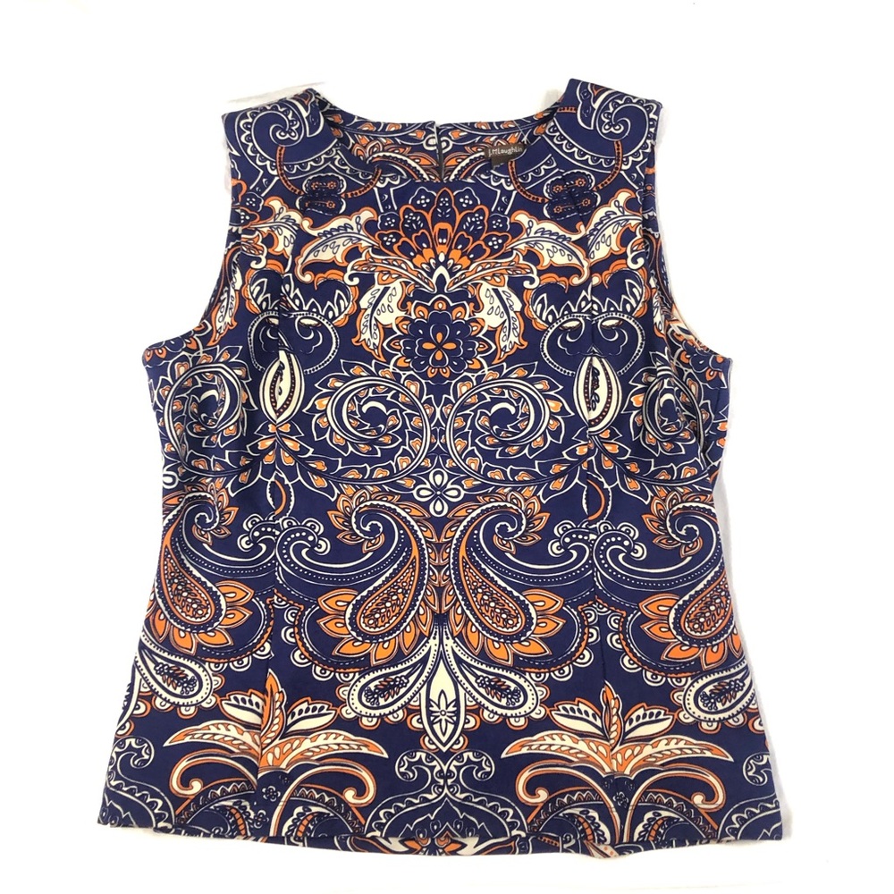 J. McLaughlin Navy Blue Orange Paisley Sleeveless Top